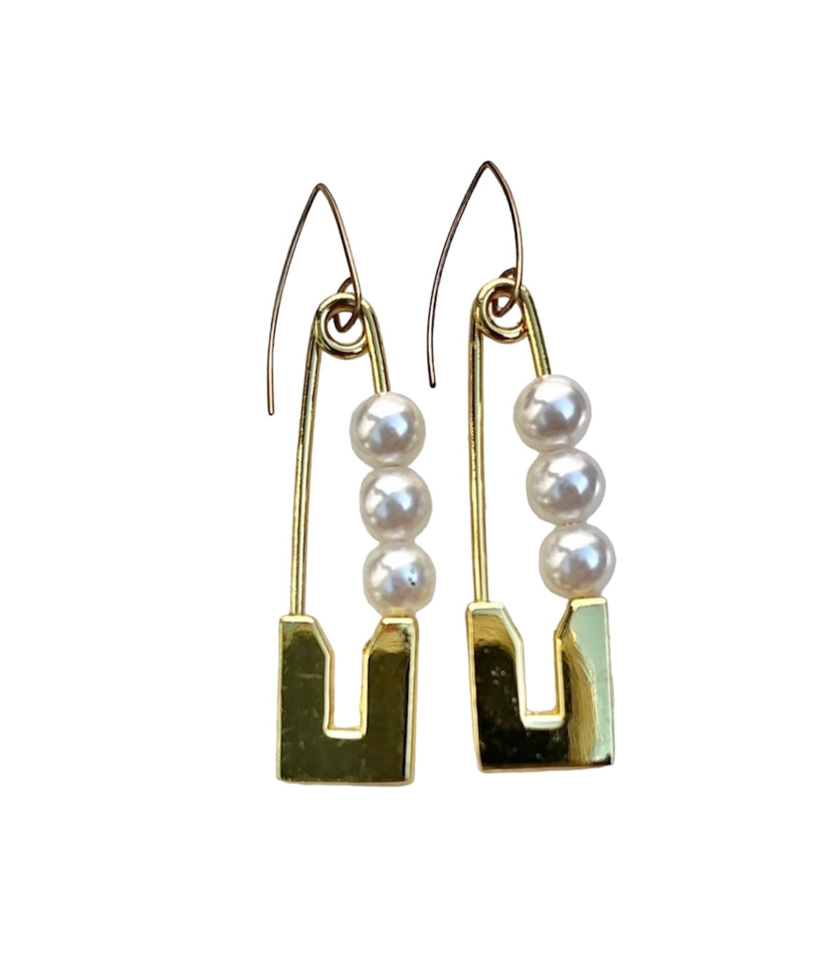 Pearl safety pin earrings