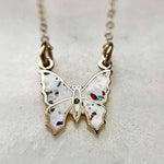 White /multi vintage mini enamel butterfly necklace