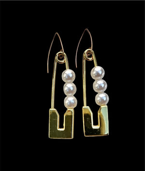 Pearl safety pin earrings