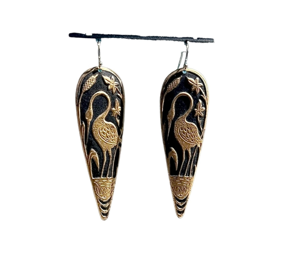 Heron earrings /oxidized