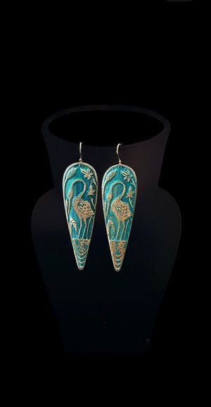 Heron earrings in blue