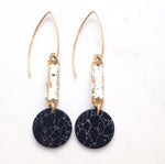 celestial danglers, howlite earrings, circular black earrings