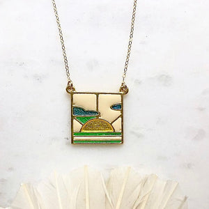 Stained glass sunrise vintage necklace