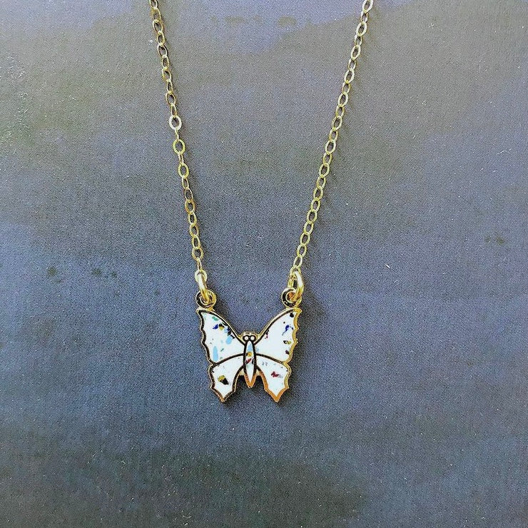 Vintage enamel butterfly necklace